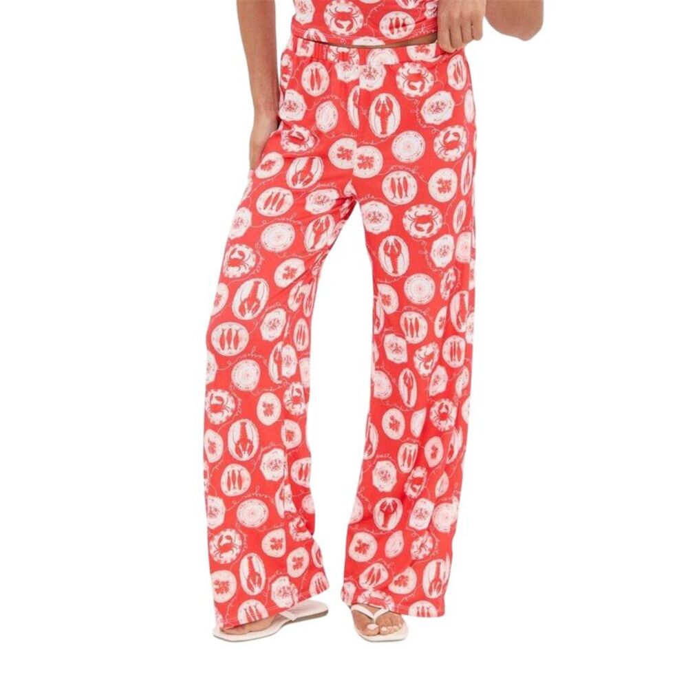 I Saw It First Womens/Ladies All-Over Print Wide Leg Pants / Red